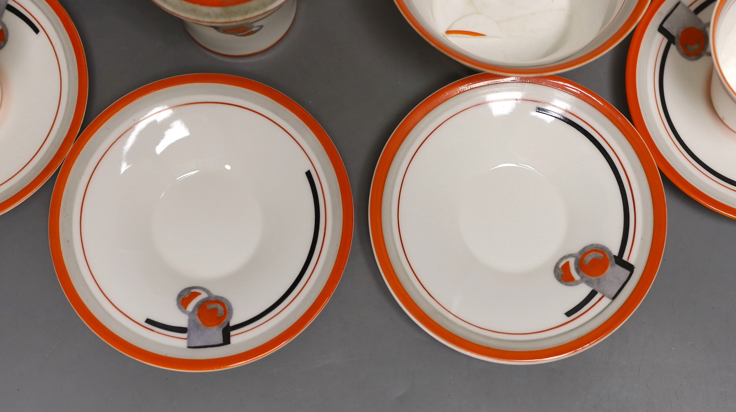 A Shelley Art Deco part tea service, pattern number 12197